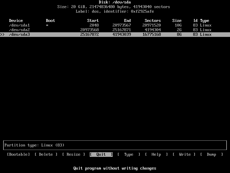 Arch partition menu quit